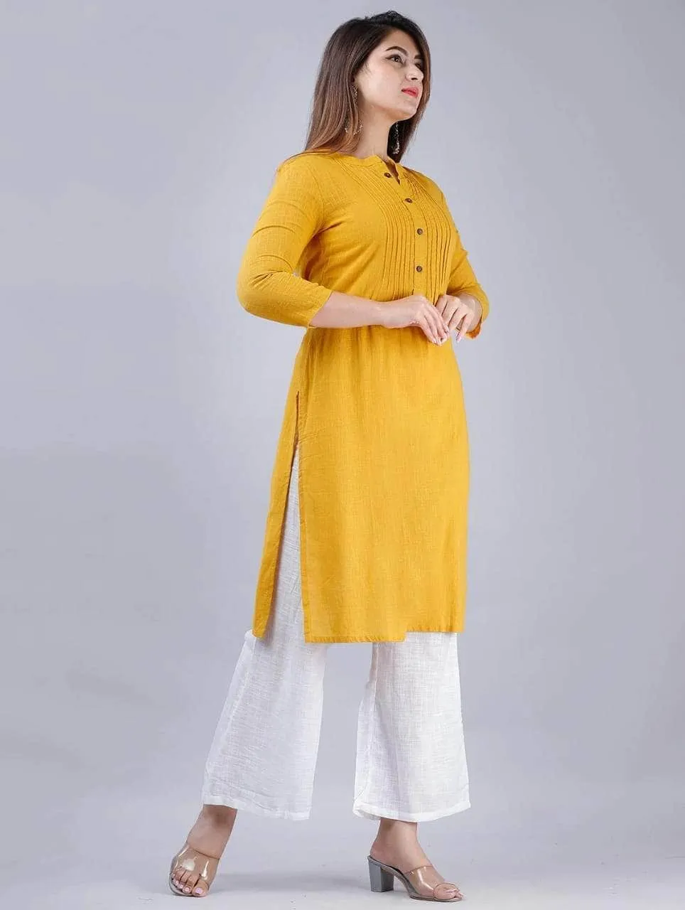 Lemon Tart Clothing LTK162 Pintuck Detail Stitched Kurti - Yellow