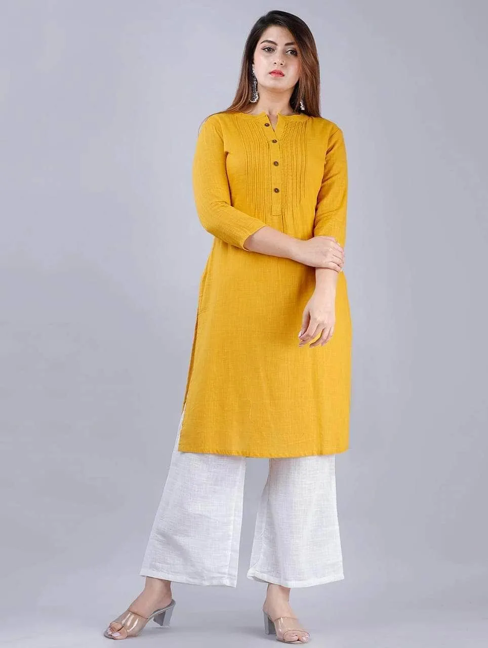 Lemon Tart Clothing LTK162 Pintuck Detail Stitched Kurti - Yellow