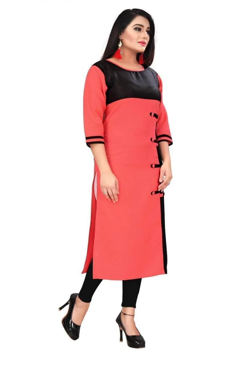 Lemon Tart Clothing LTK168 Color Block Detail Stitched Kurti - Pink
