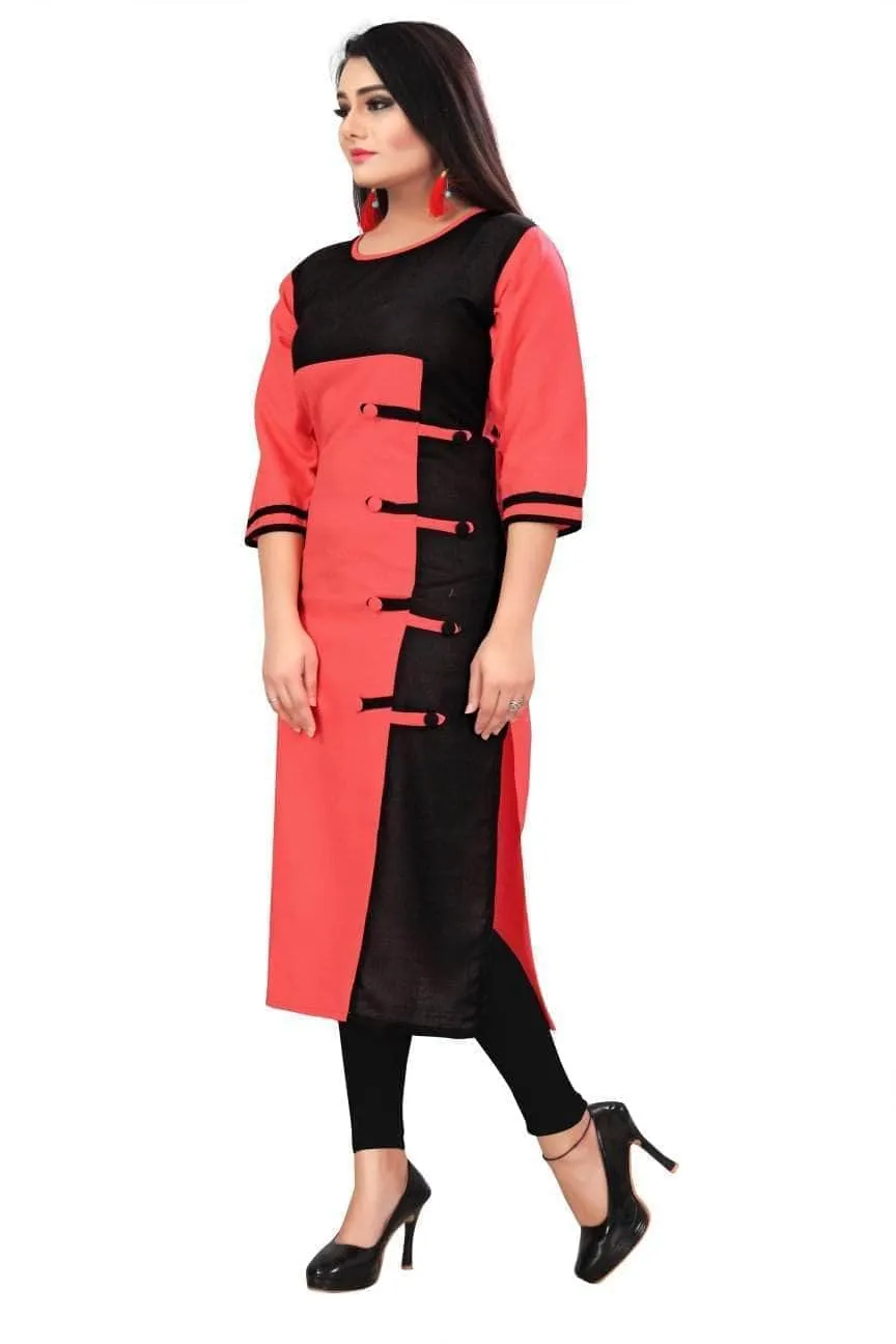Lemon Tart Clothing LTK168 Color Block Detail Stitched Kurti - Pink