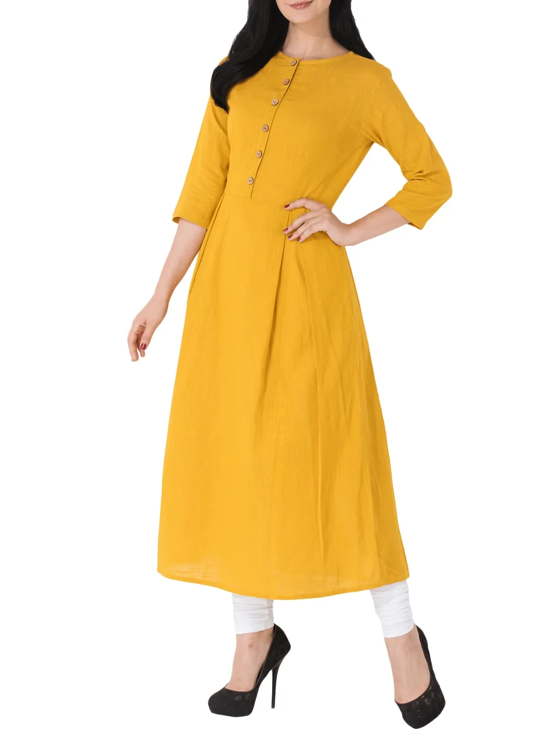 Lemon Tart Clothing LTK17 Peplum Detail Cotton Kurti - Yellow