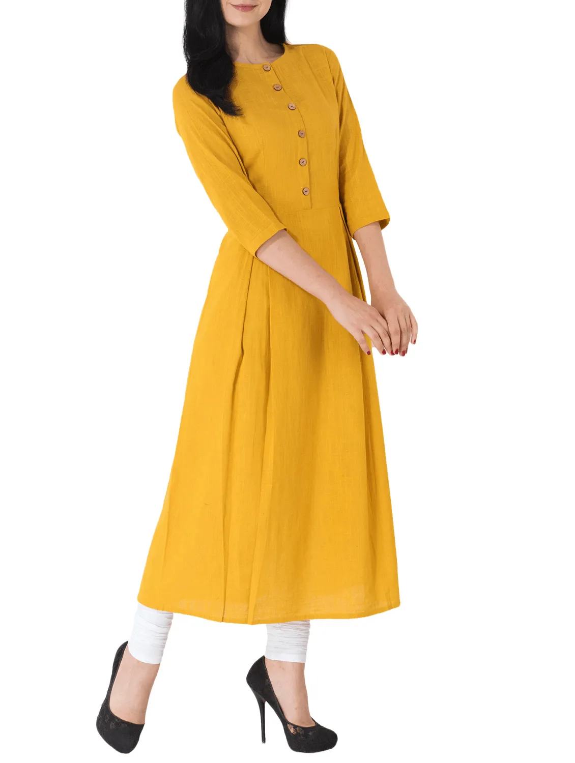 Lemon Tart Clothing LTK17 Peplum Detail Cotton Kurti - Yellow