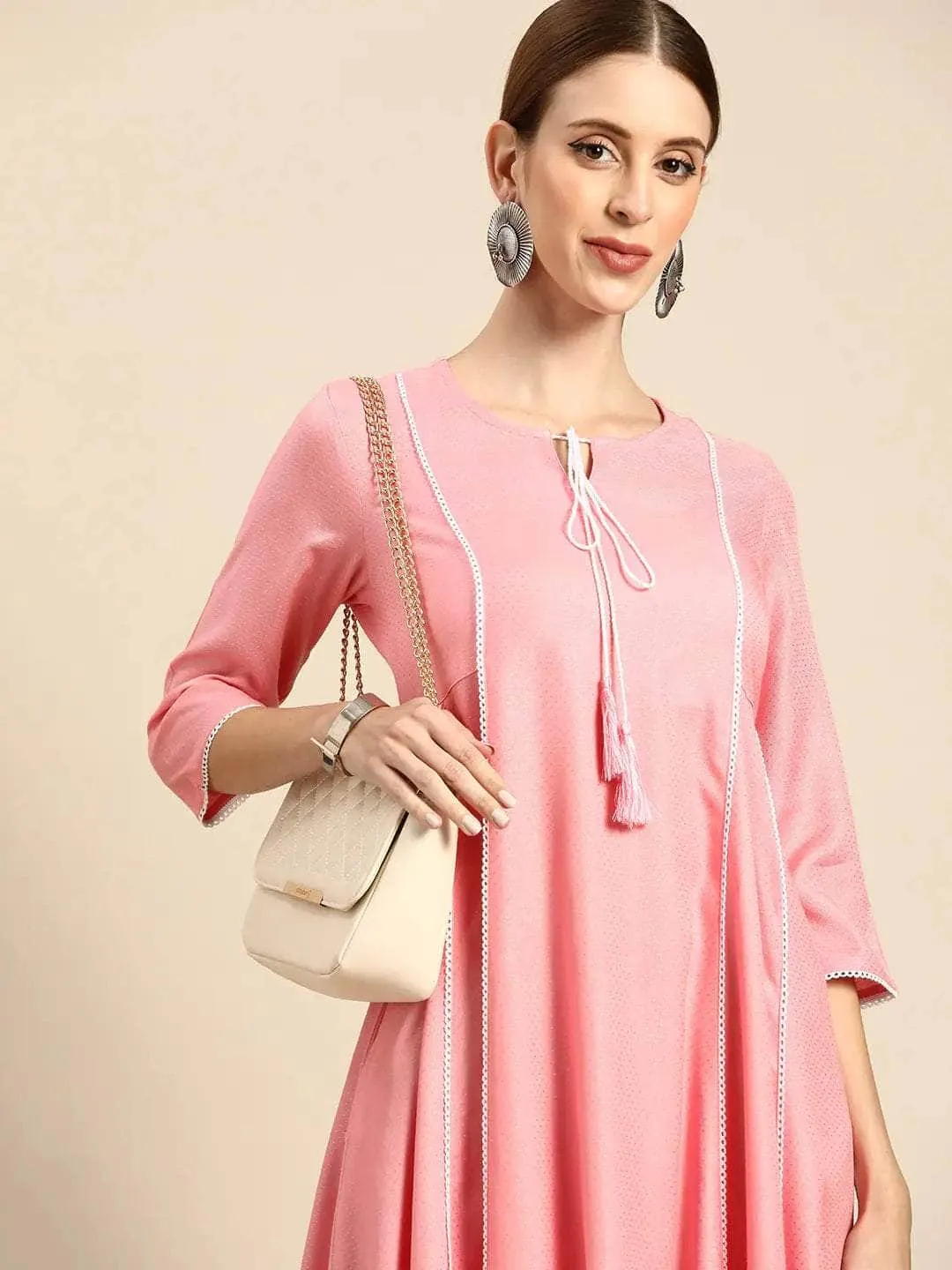 Lemon Tart Clothing LTK172 Peplum Detail Stitched Kurti - Pink