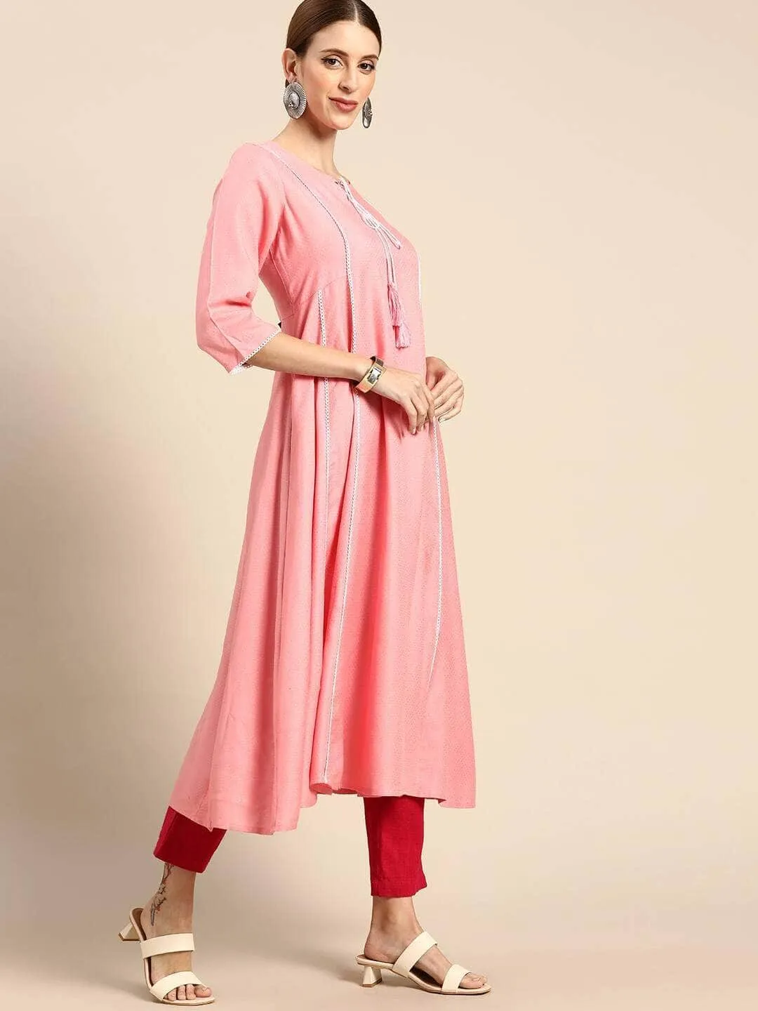 Lemon Tart Clothing LTK172 Peplum Detail Stitched Kurti - Pink