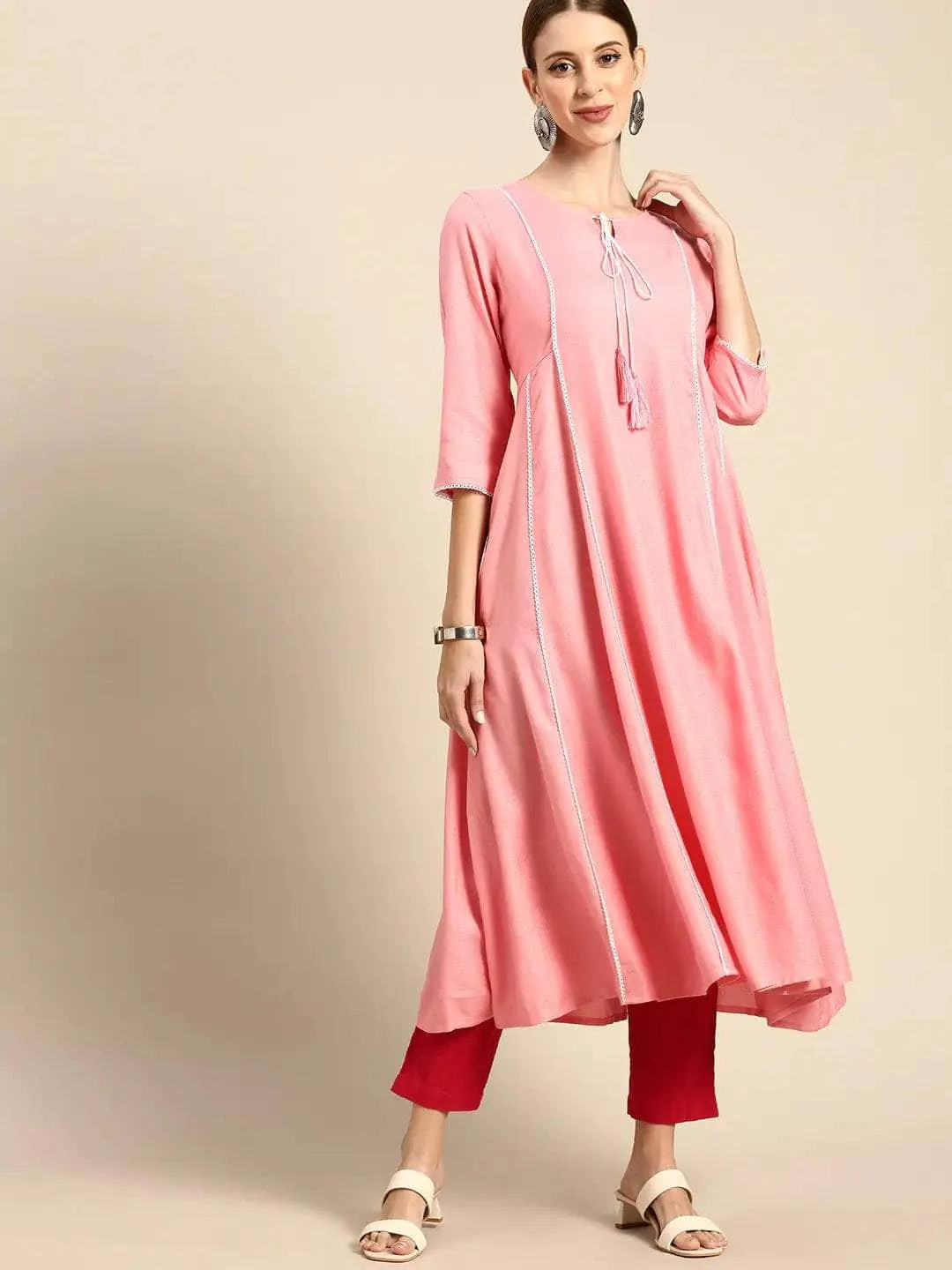 Lemon Tart Clothing LTK172 Peplum Detail Stitched Kurti - Pink