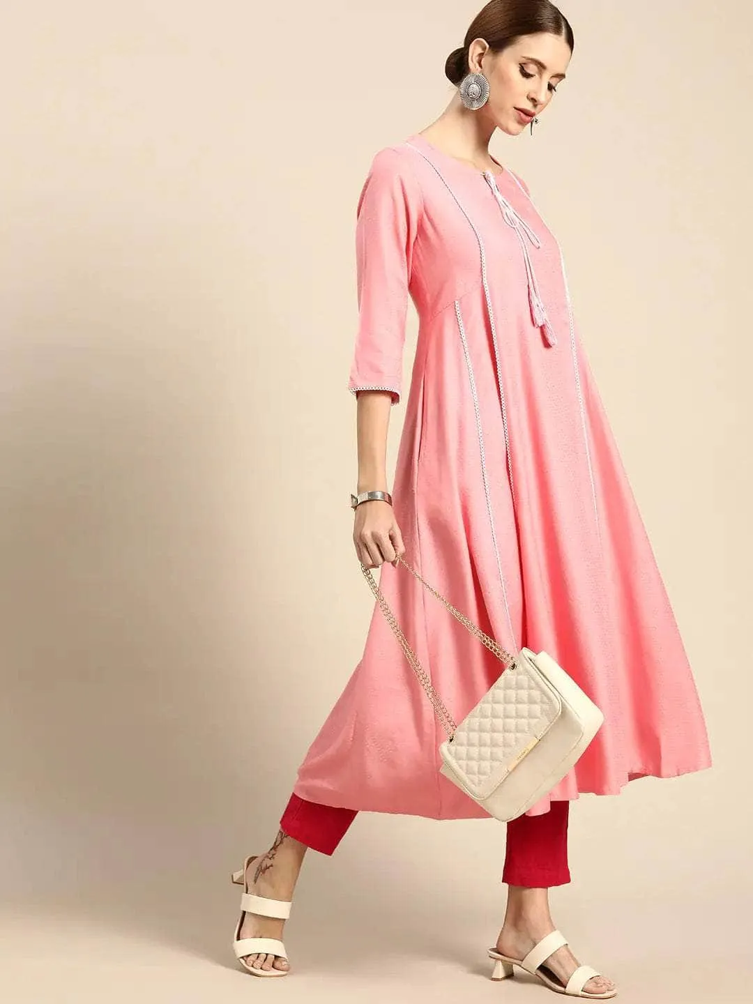 Lemon Tart Clothing LTK172 Peplum Detail Stitched Kurti - Pink