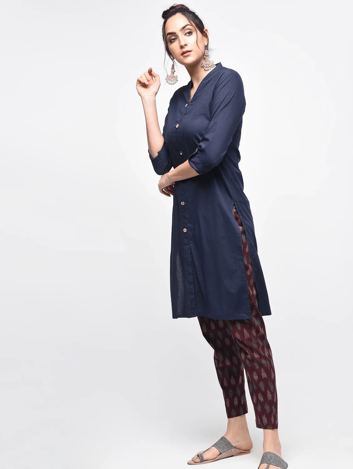 Lemon Tart Clothing LTK23 Button Neck Kurti - Navy Blue