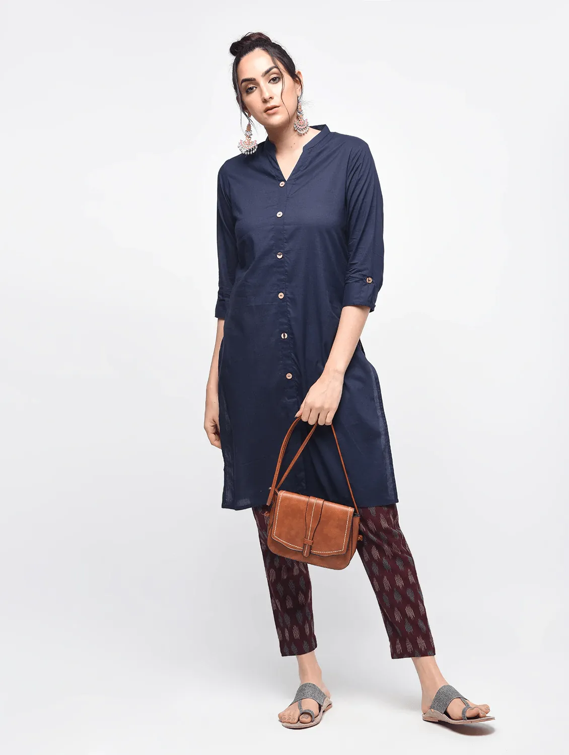 Lemon Tart Clothing LTK23 Button Neck Kurti - Navy Blue