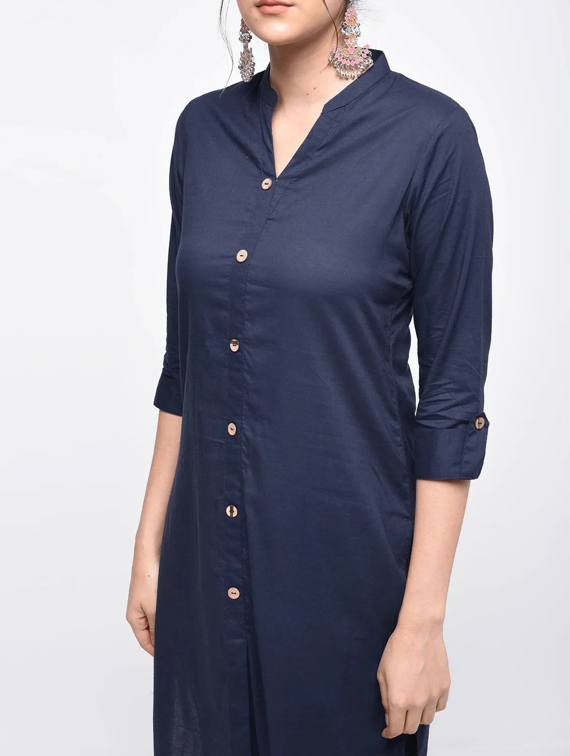 Lemon Tart Clothing LTK23 Button Neck Kurti - Navy Blue