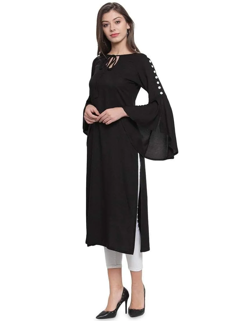 Lemon Tart Clothing LTK30 Stitch and Sleeve Button Detail Kurti - Black