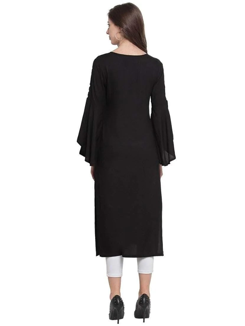 Lemon Tart Clothing LTK30 Stitch and Sleeve Button Detail Kurti - Black