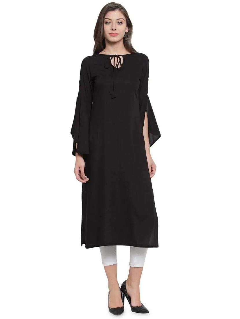 Lemon Tart Clothing LTK30 Stitch and Sleeve Button Detail Kurti - Black