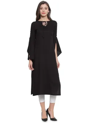 Lemon Tart Clothing LTK30 Stitch and Sleeve Button Detail Kurti - Black