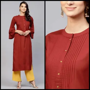 Lemon Tart Clothing LTK39 Pintuck Detail Kurti - Maroon
