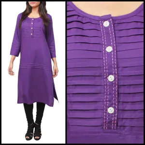 Lemon Tart Clothing LTK87 Pintuck Detail Stitched Kurti - Purple