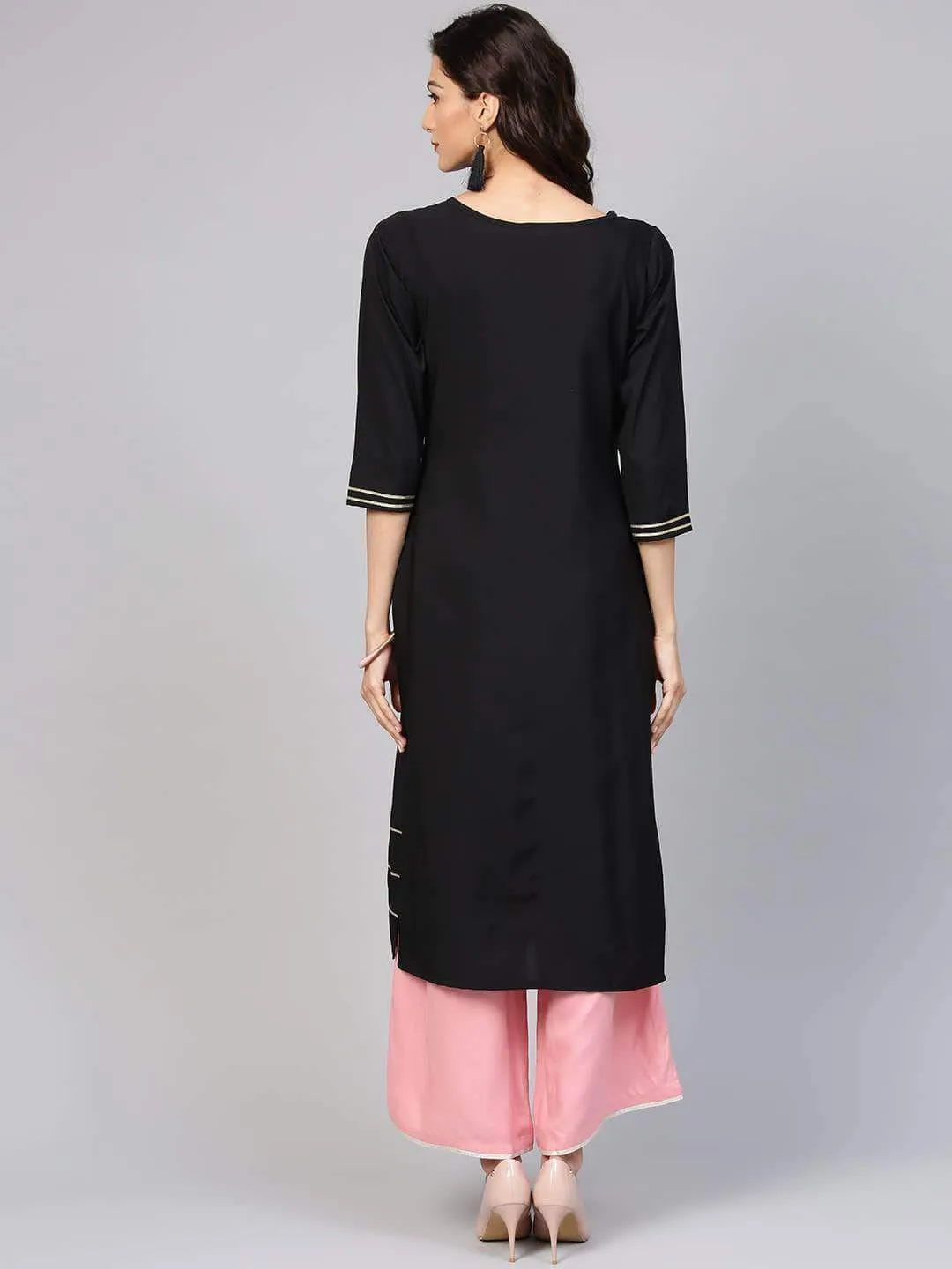 Lemon Tart Clothing LTK9 Lace and Tassel Lawn Detail Kurti - Black