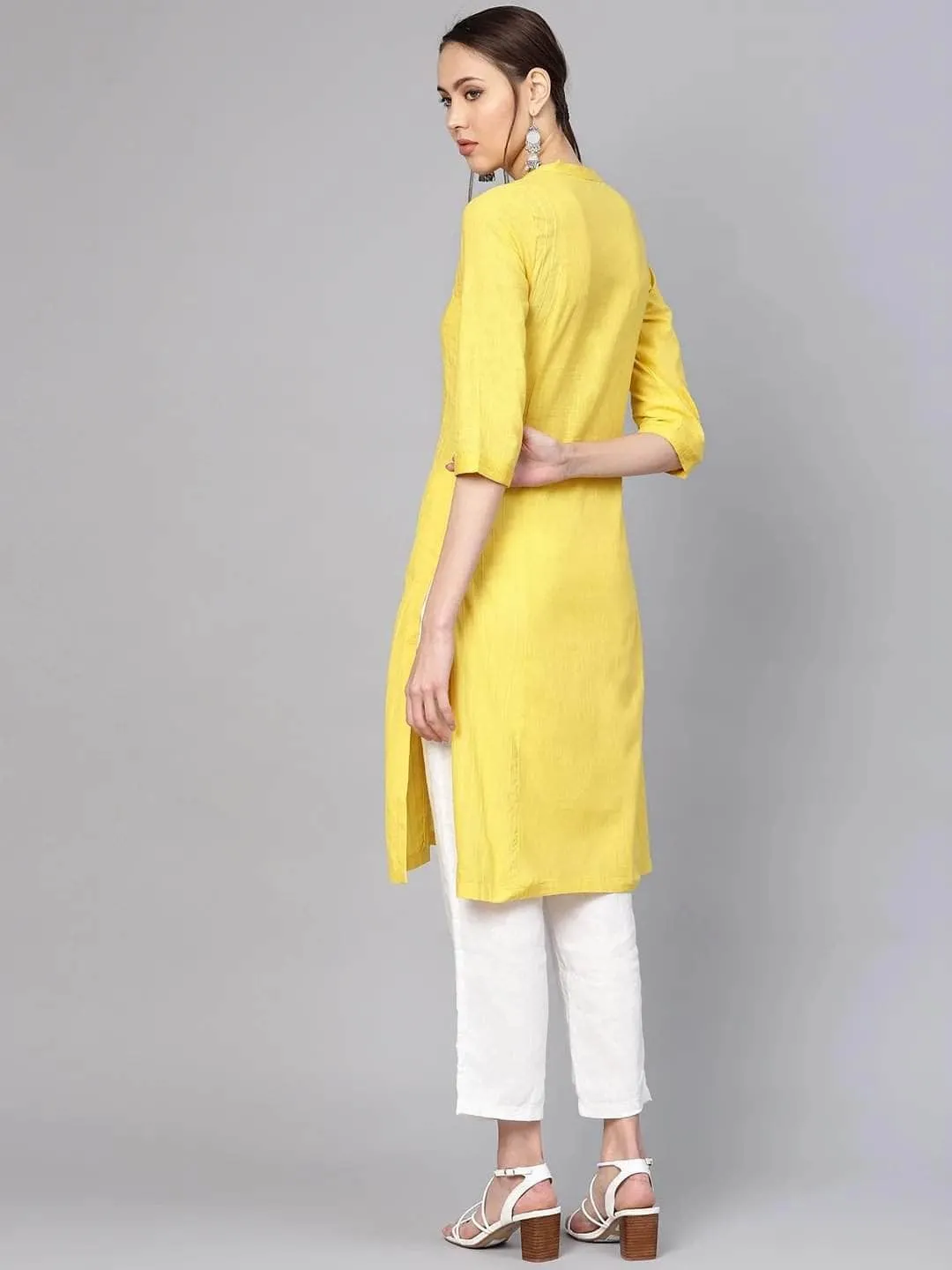 Lemon Tart Clothing LTK92 Stitch Detail Stitched Kurti - Yellow