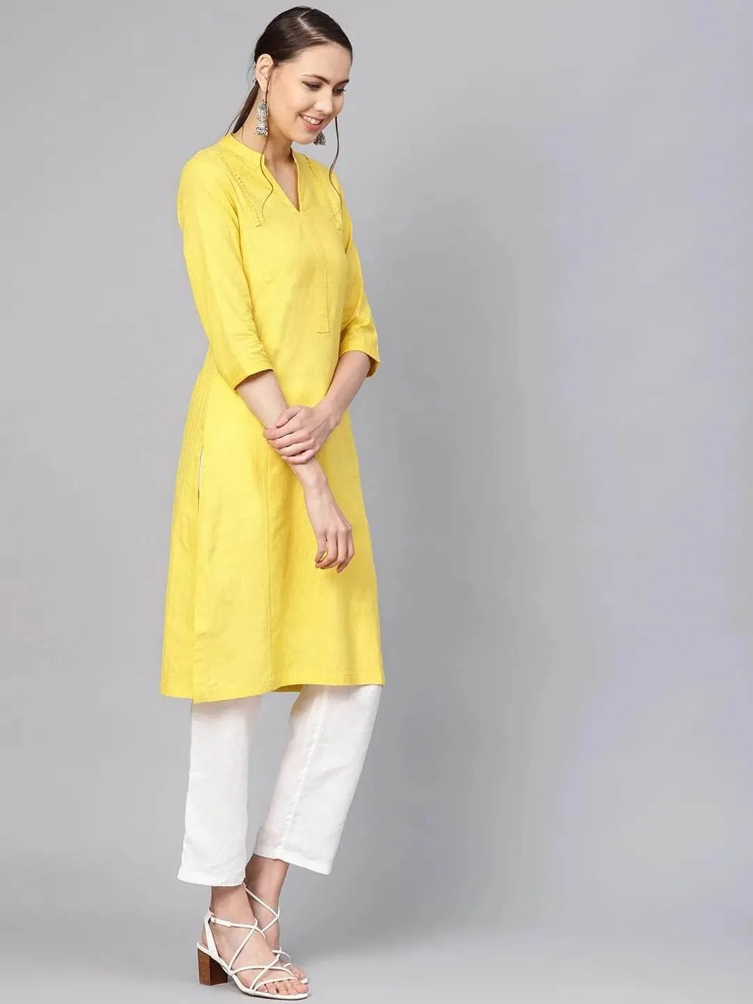 Lemon Tart Clothing LTK92 Stitch Detail Stitched Kurti - Yellow