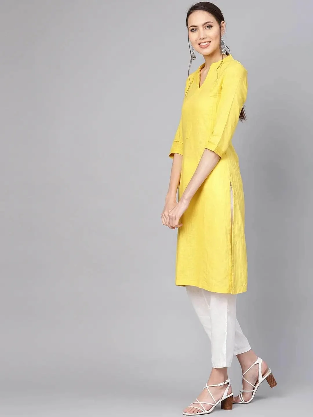 Lemon Tart Clothing LTK92 Stitch Detail Stitched Kurti - Yellow