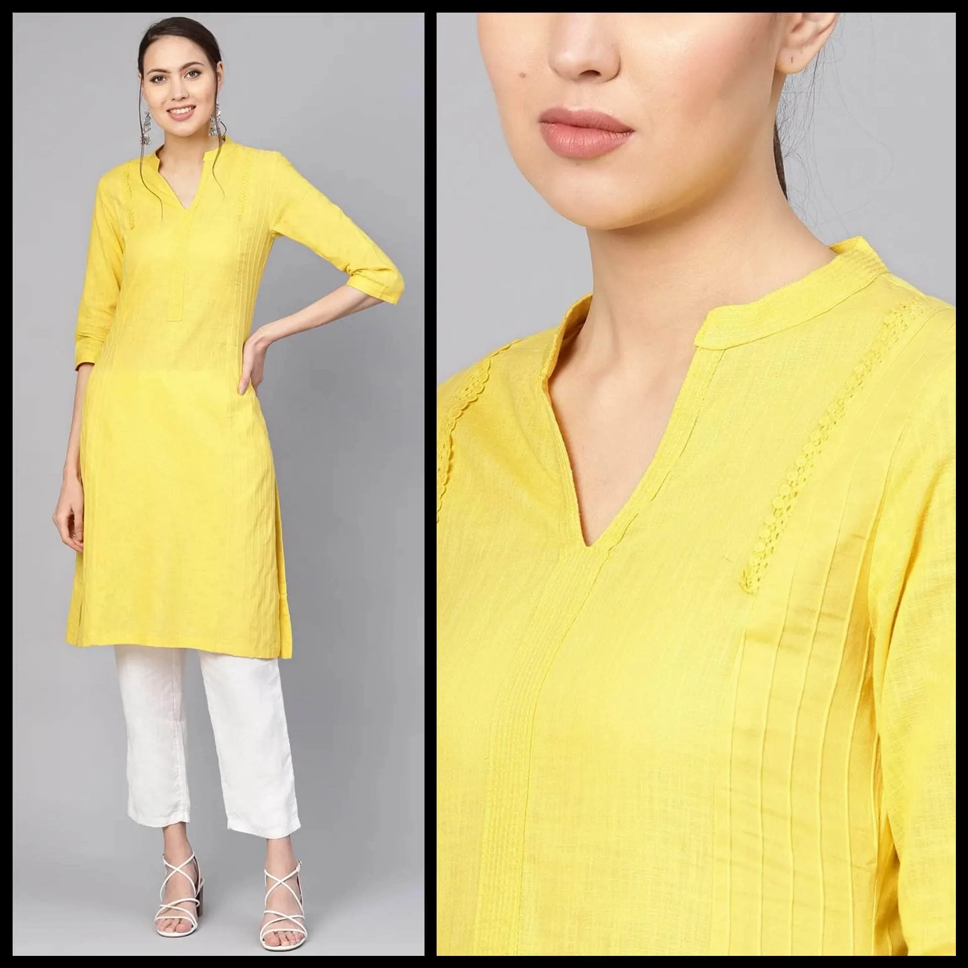 Lemon Tart Clothing LTK92 Stitch Detail Stitched Kurti - Yellow