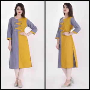 Lemon Tart Clothing LTK99 Color Block Button Detail Stitched Kurti - YG