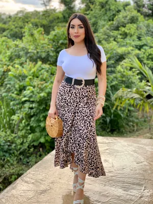 Leopard Print Midi Skirt