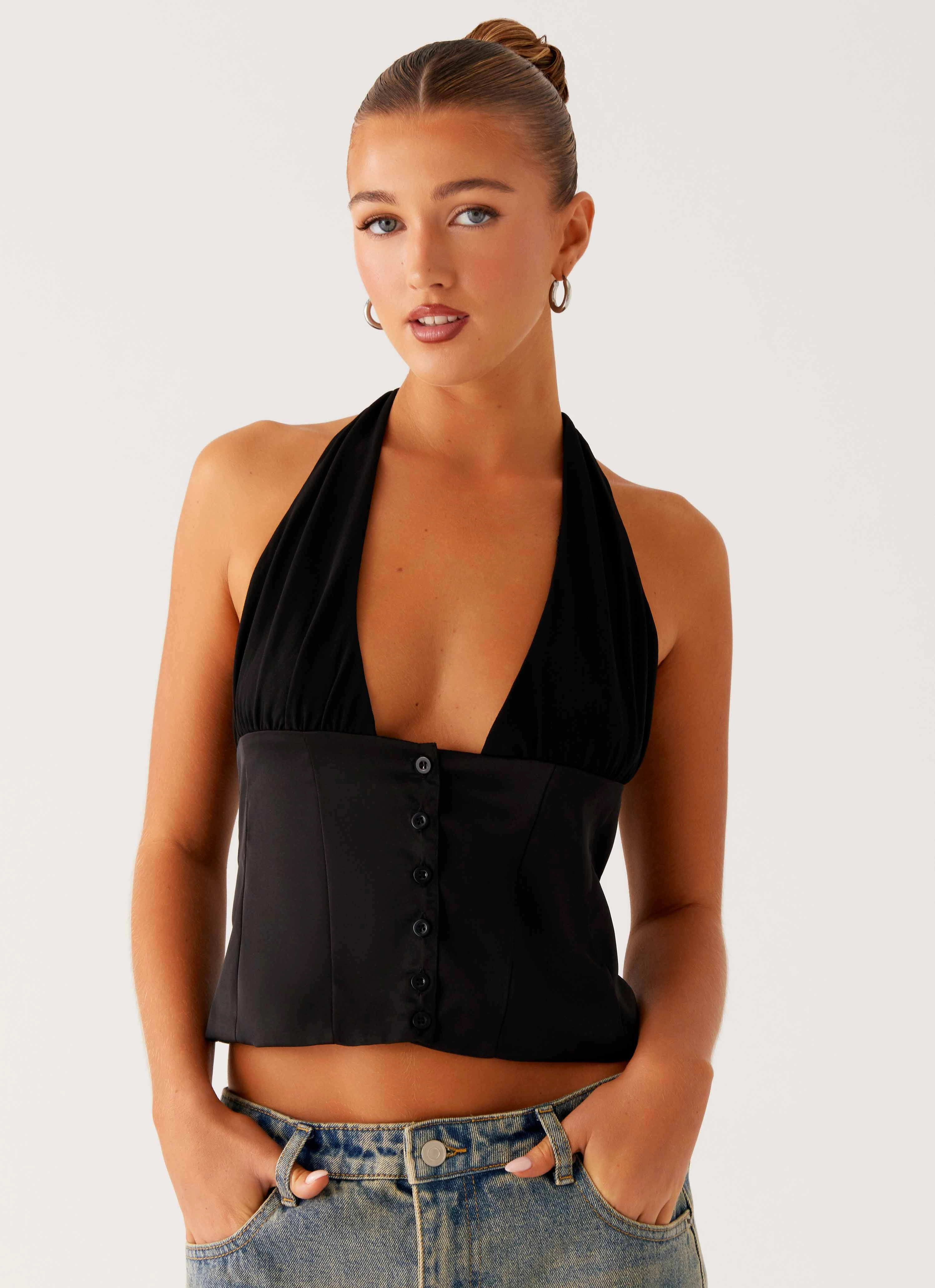 ErgonomicSleeves Ethically Sourced Yarn Lets Pretend Halterneck Top - Black
