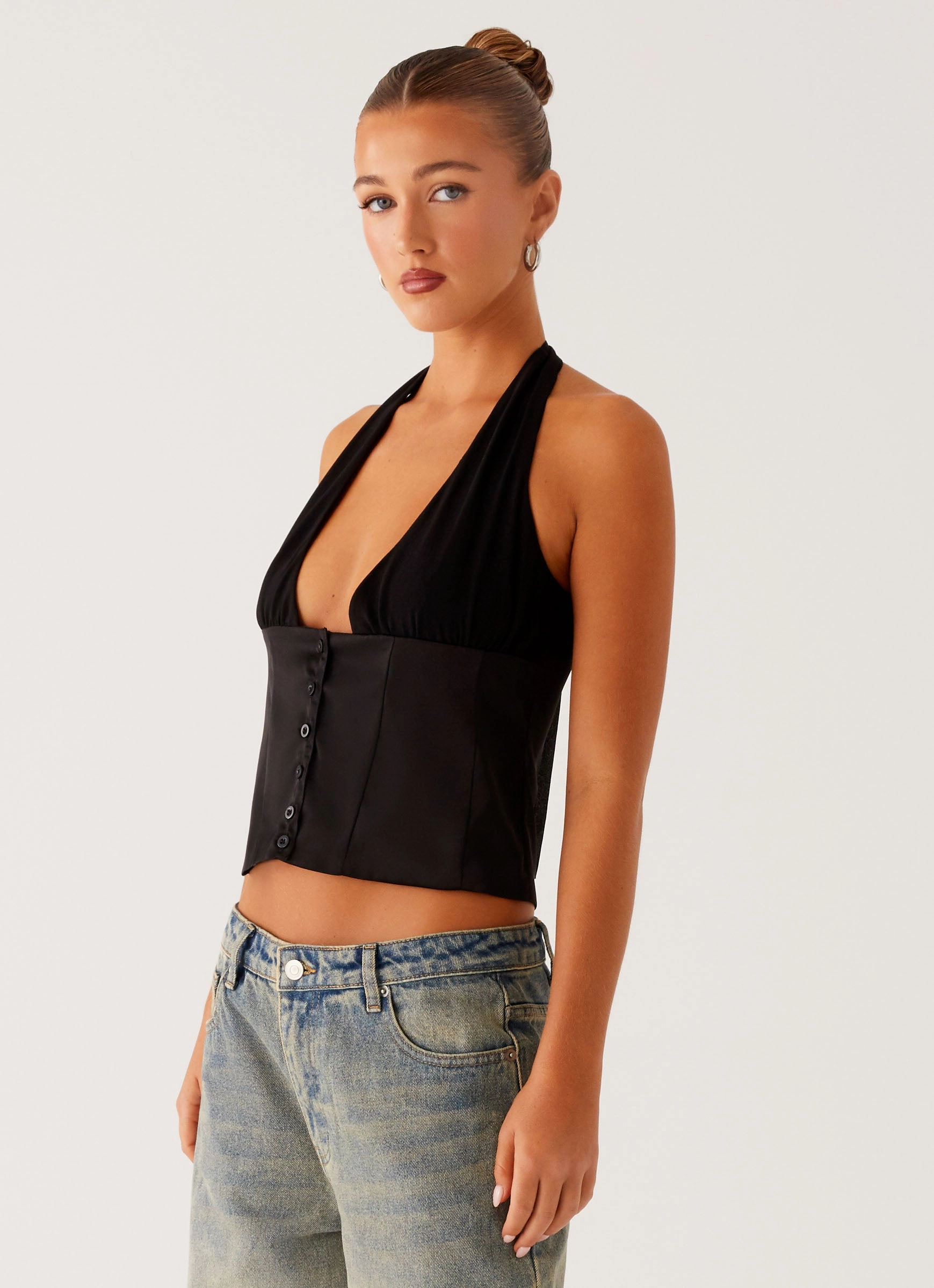 QuickDryTech NonFadeFinish Lets Pretend Halterneck Top - Black