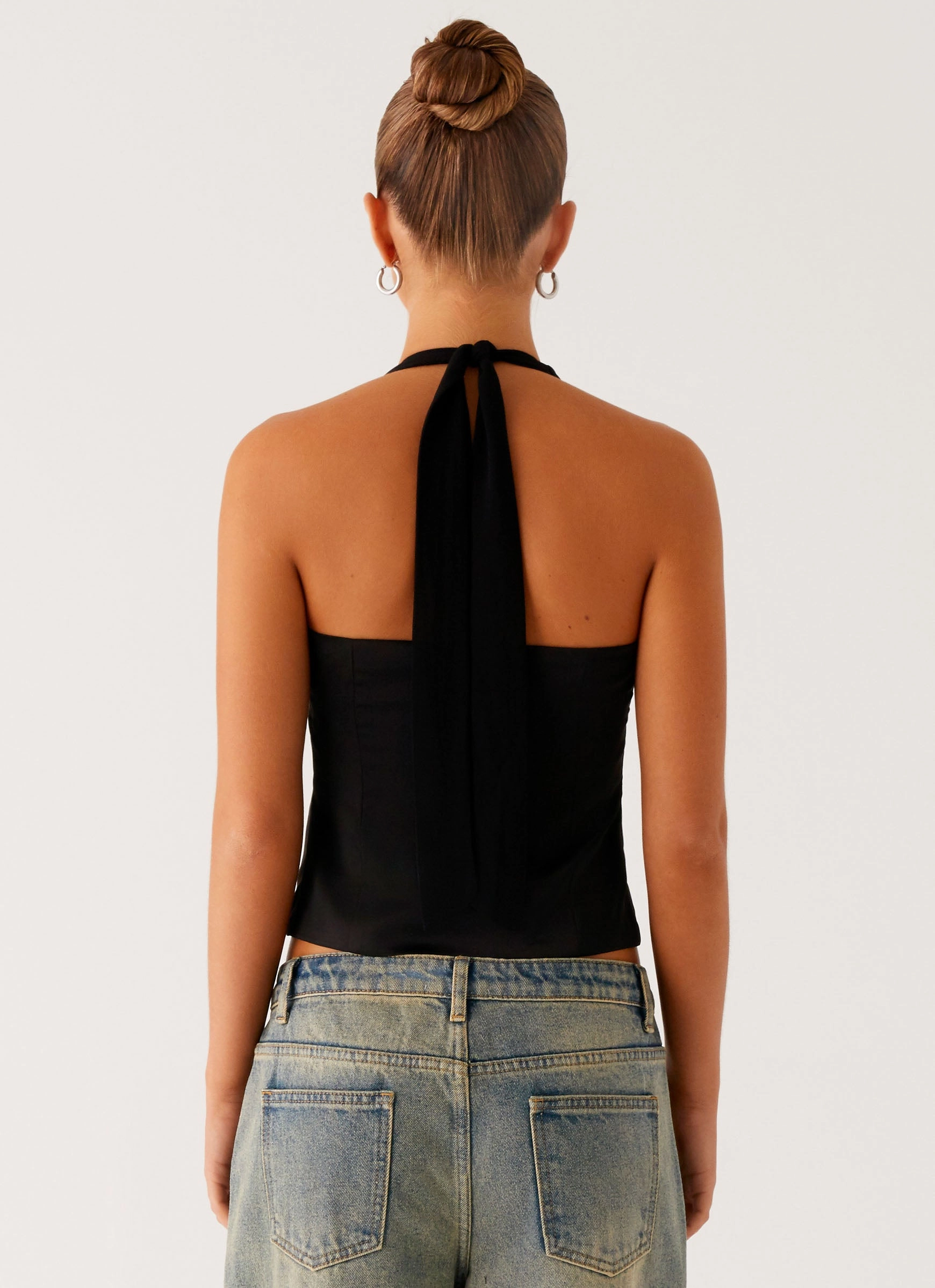 Breathable Linen Blend Lets Pretend Halterneck Top - Black