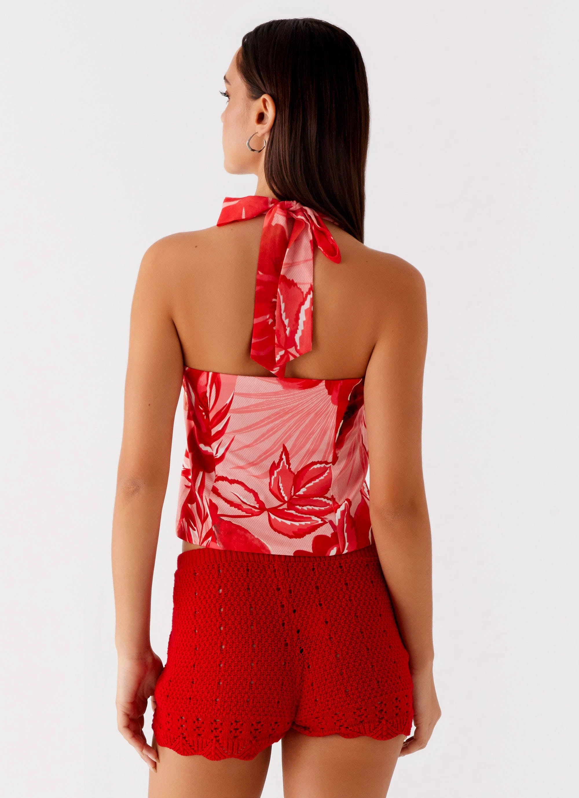Printed T-shirt Lets Pretend Halterneck Top - Sicily Sunsets Print