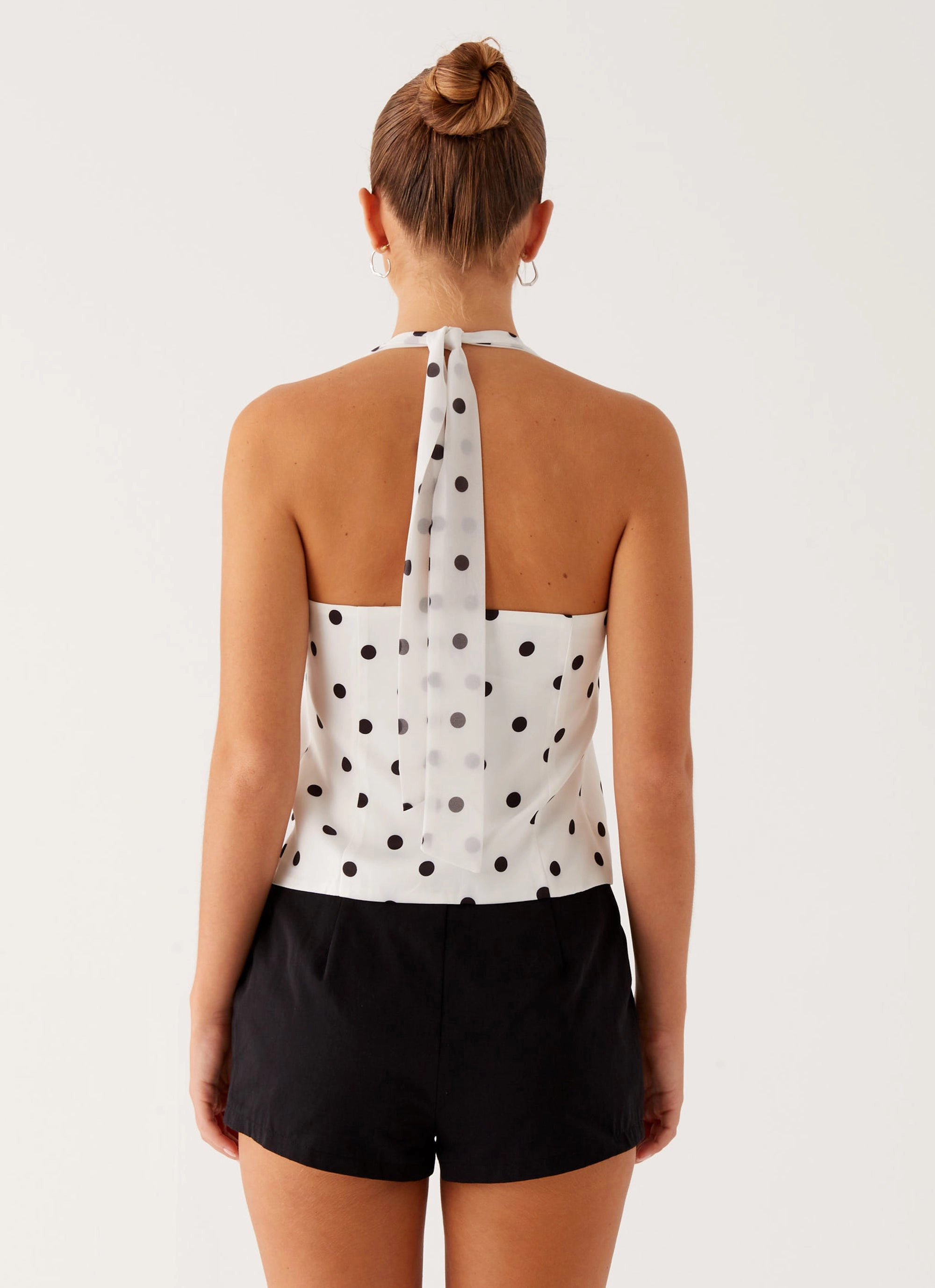 Sheer Overlay Material Lets Pretend Halterneck Top - White Polka Dot