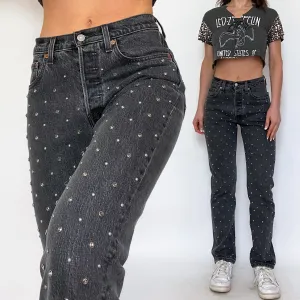 Levi's 501 Gray Rhinestone Studded High Rise Jeans
