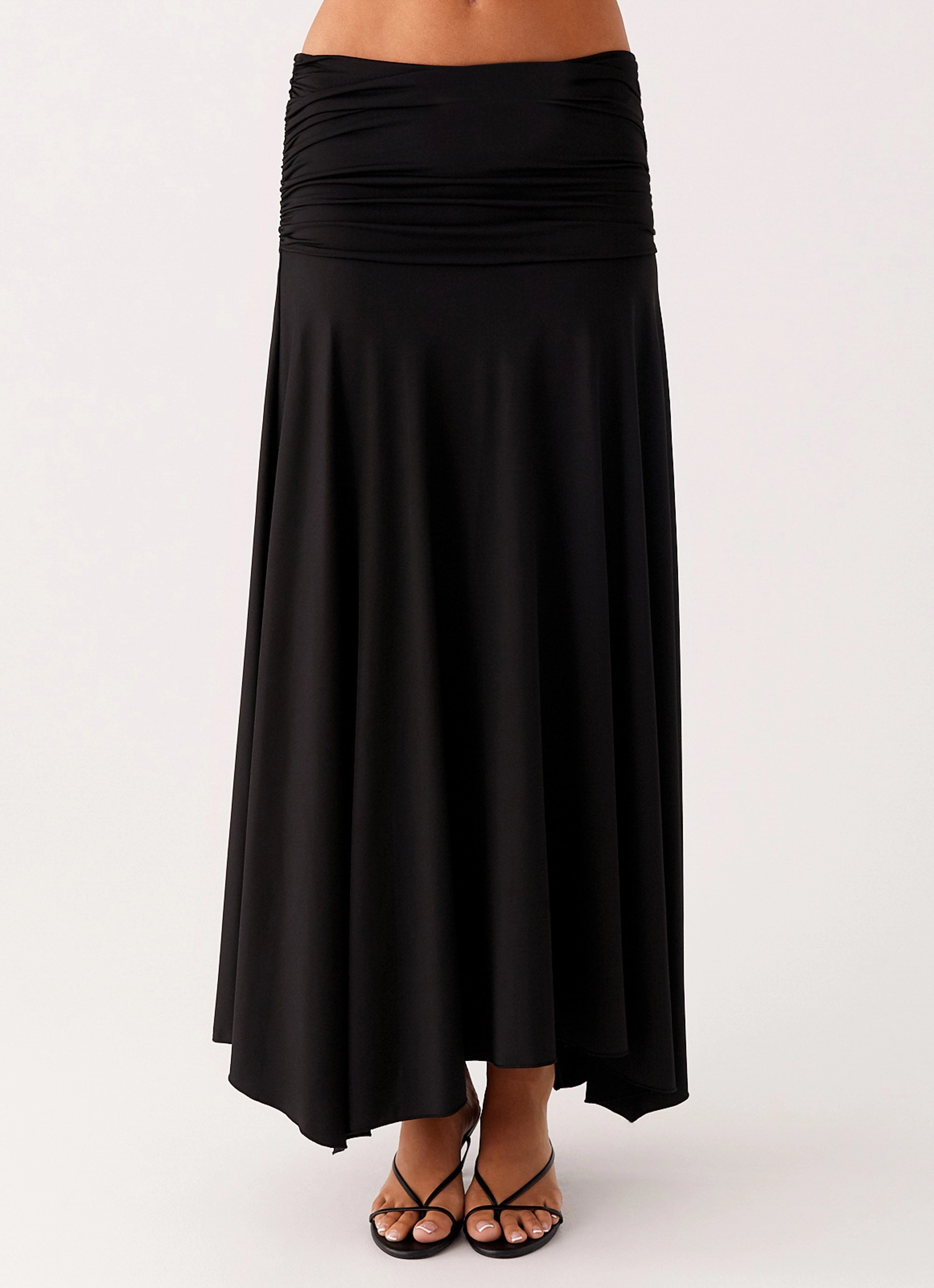 Quick Wash Hypoallergenic fabric Liana Ruched Maxi Skirt - Black