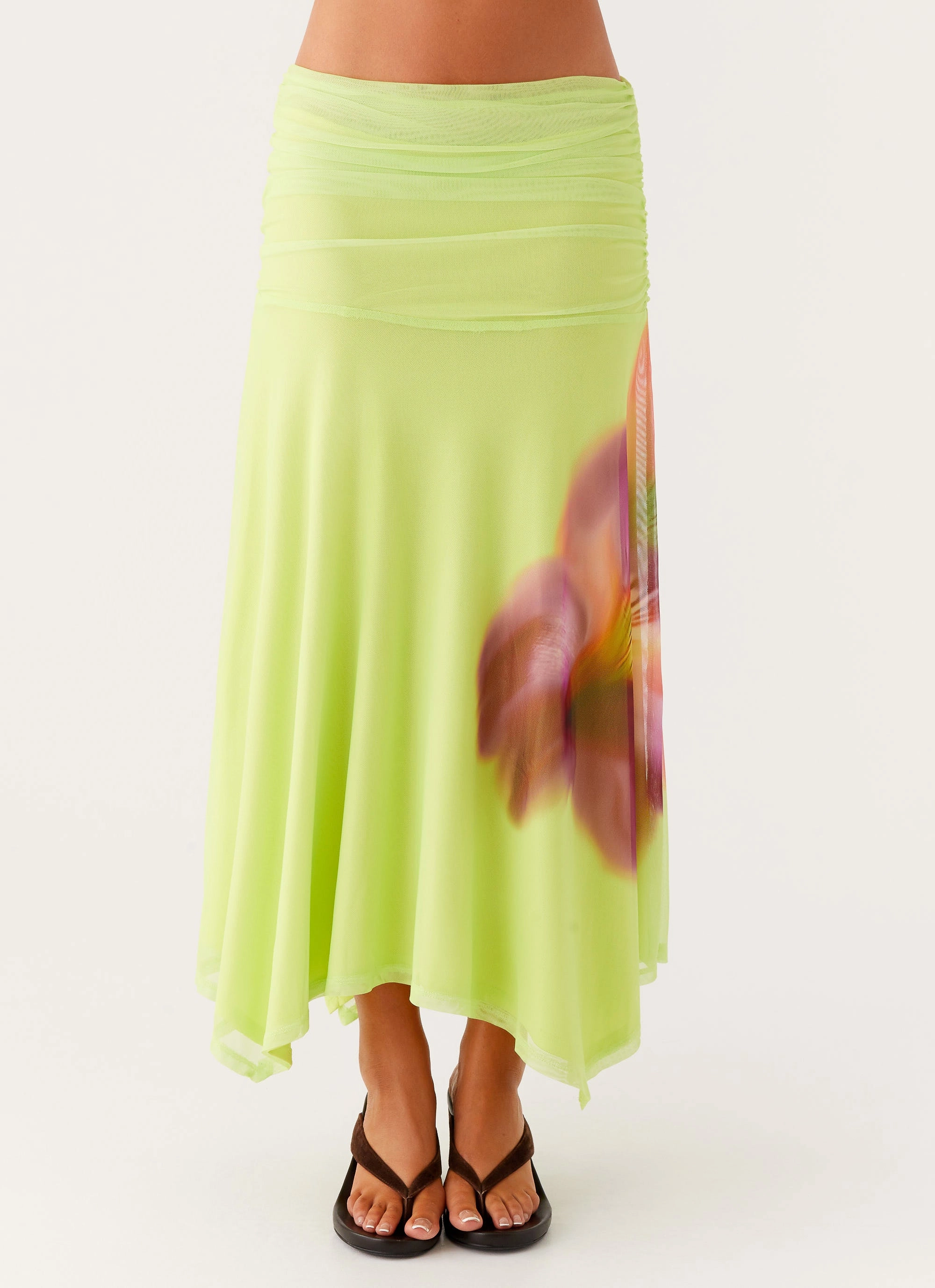 Liana Ruched Maxi Skirt - Green Tropical Versatile Design Hypoallergenic fabric