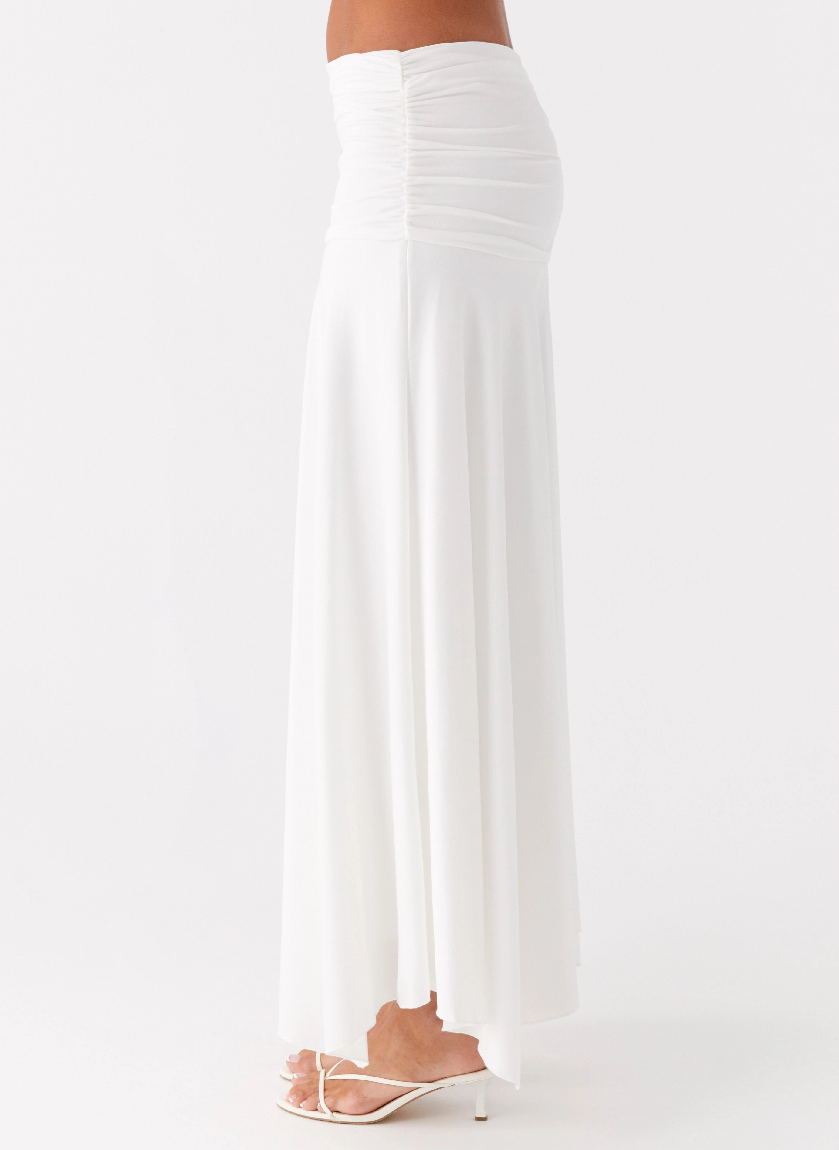 Liana Ruched Maxi Skirt - White Comfortable Fabric