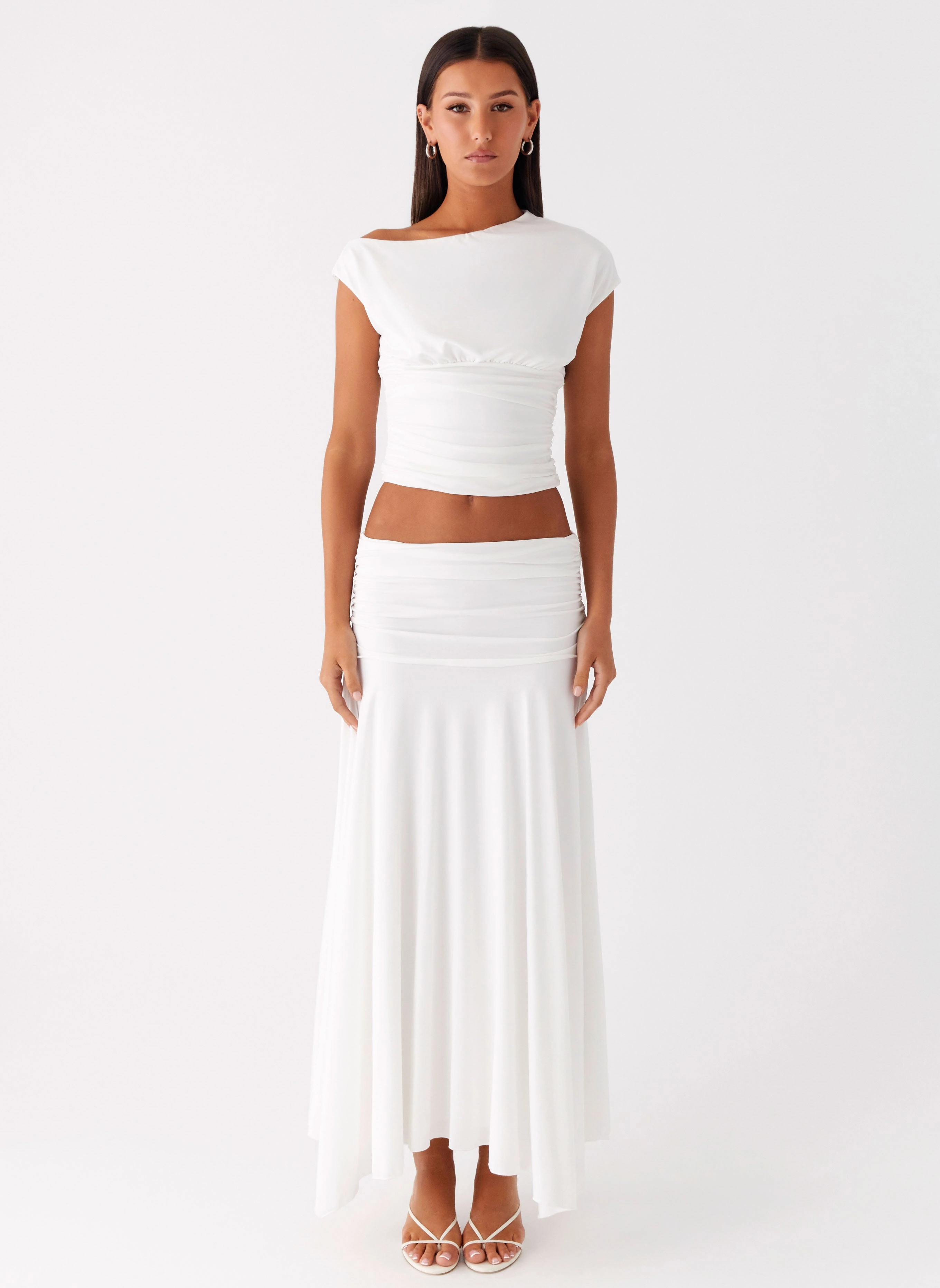 Timeless Comfort Wear Liana Ruched Maxi Skirt - White