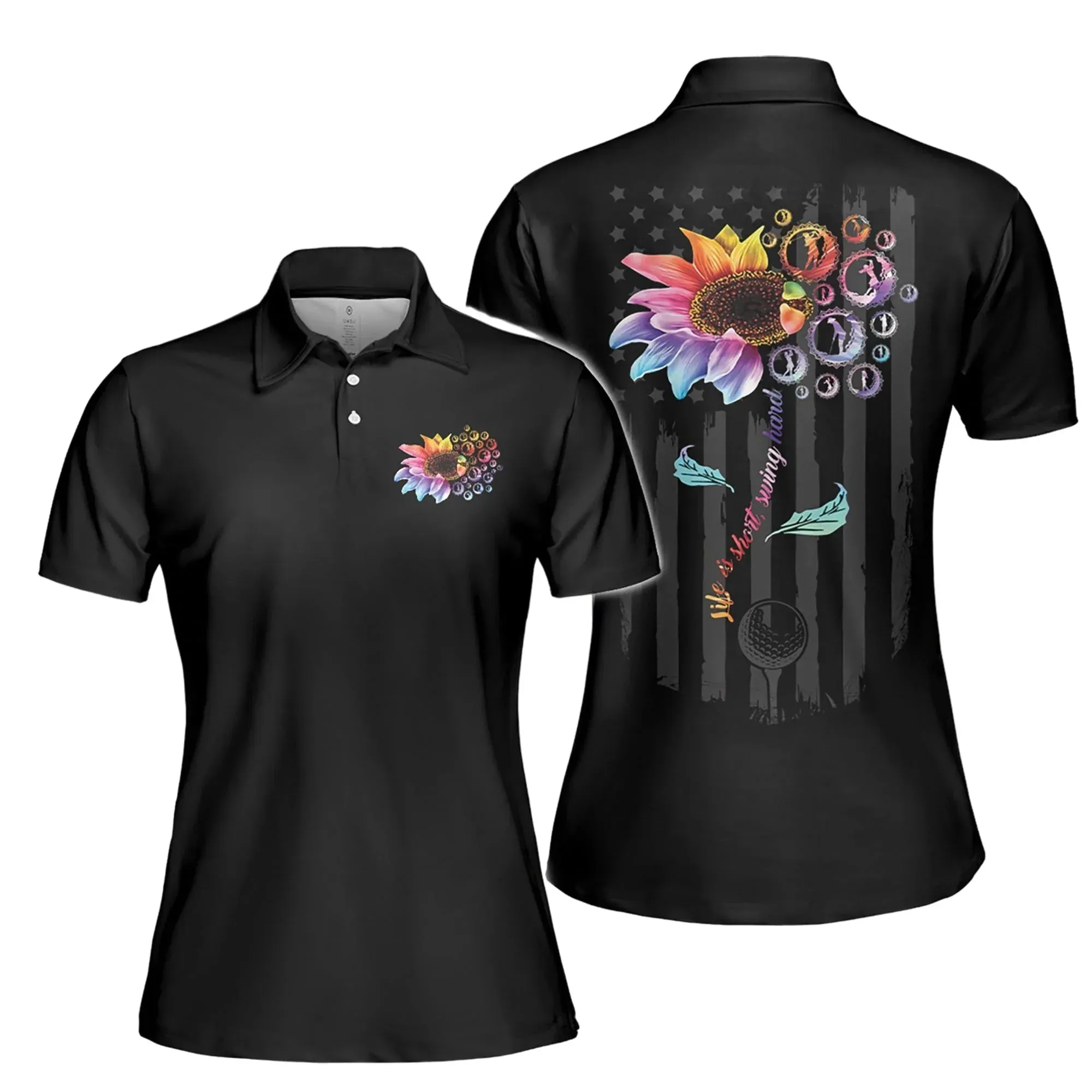 Life Is Short Swing Hard Sunflower Golf Women Sleeveless Polo Shirt,  Polo Shirts for Women Sleeveless Summer Sports