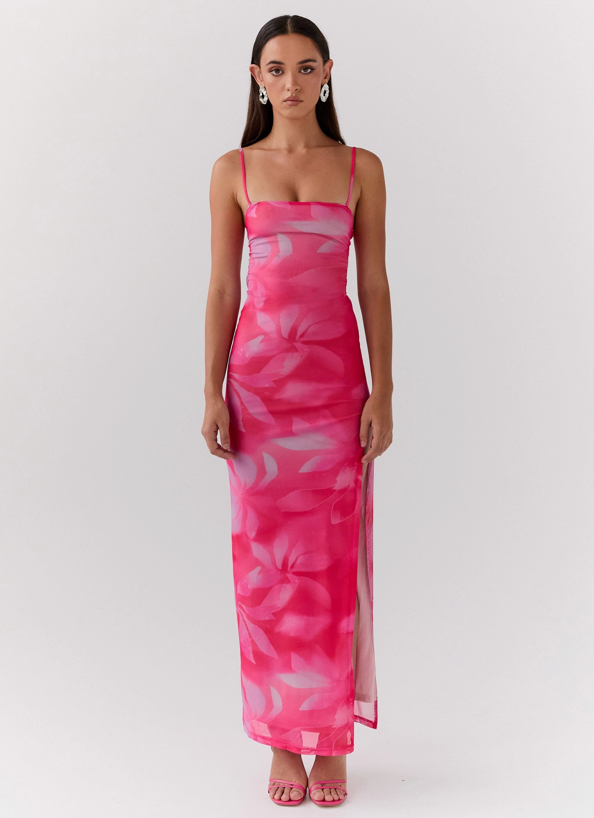 Cozy Mood Geometric-pattern Life In Pink Maxi Dress - Abstract Bloom