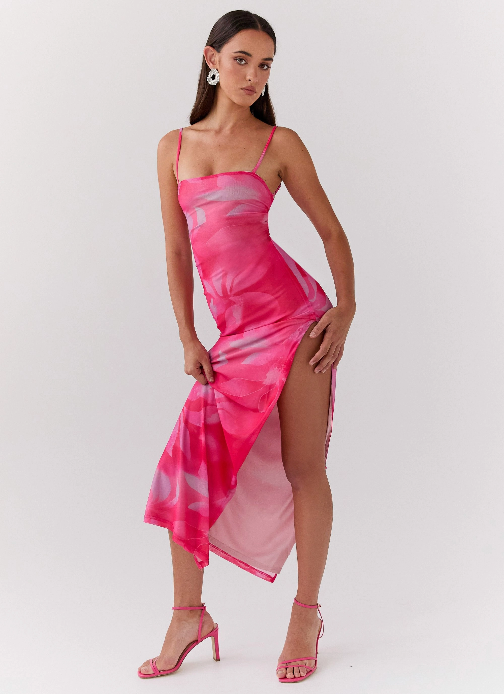 Light Comfort Life In Pink Maxi Dress - Abstract Bloom