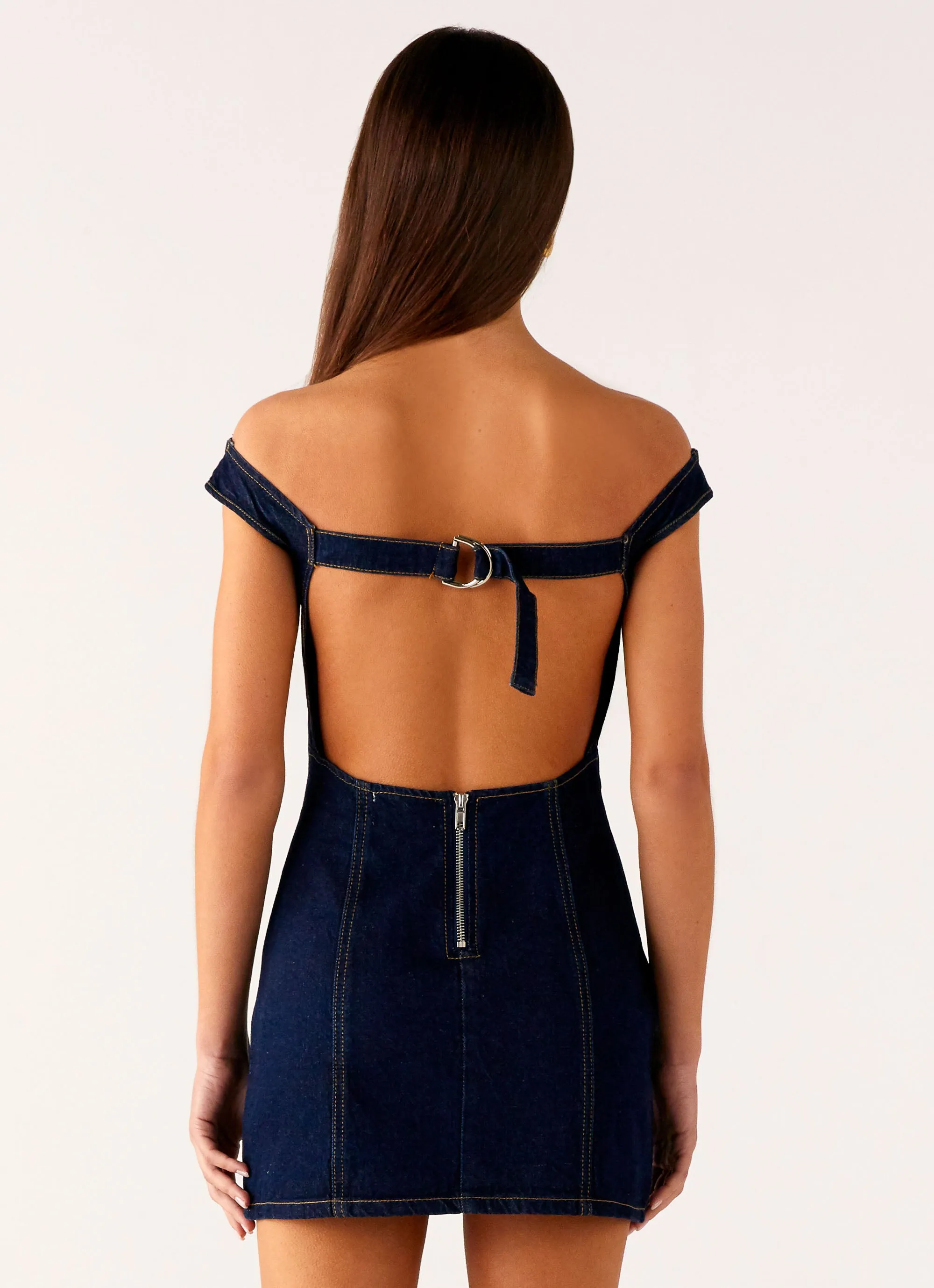Edgy-Look Sophisticated Edge Bonnie Denim Mini Dress - Indigo