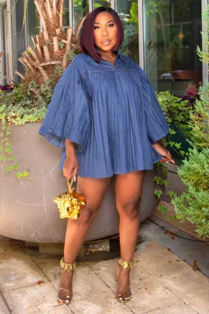 Demetria Pleated Oversized Mini Dress Clear Blush