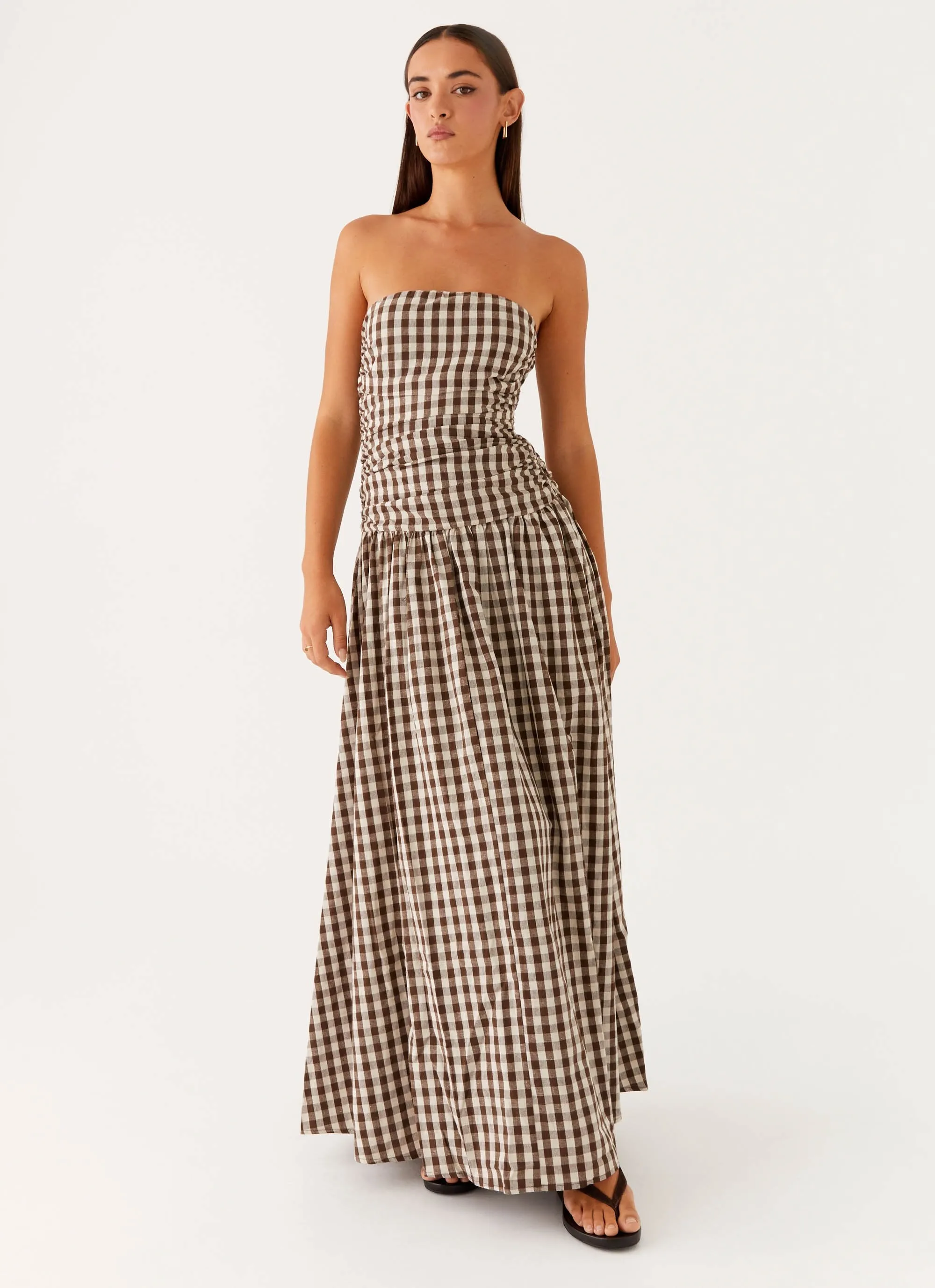 Carmel Maxi Dress - Brown Gingham Subtle Elegance