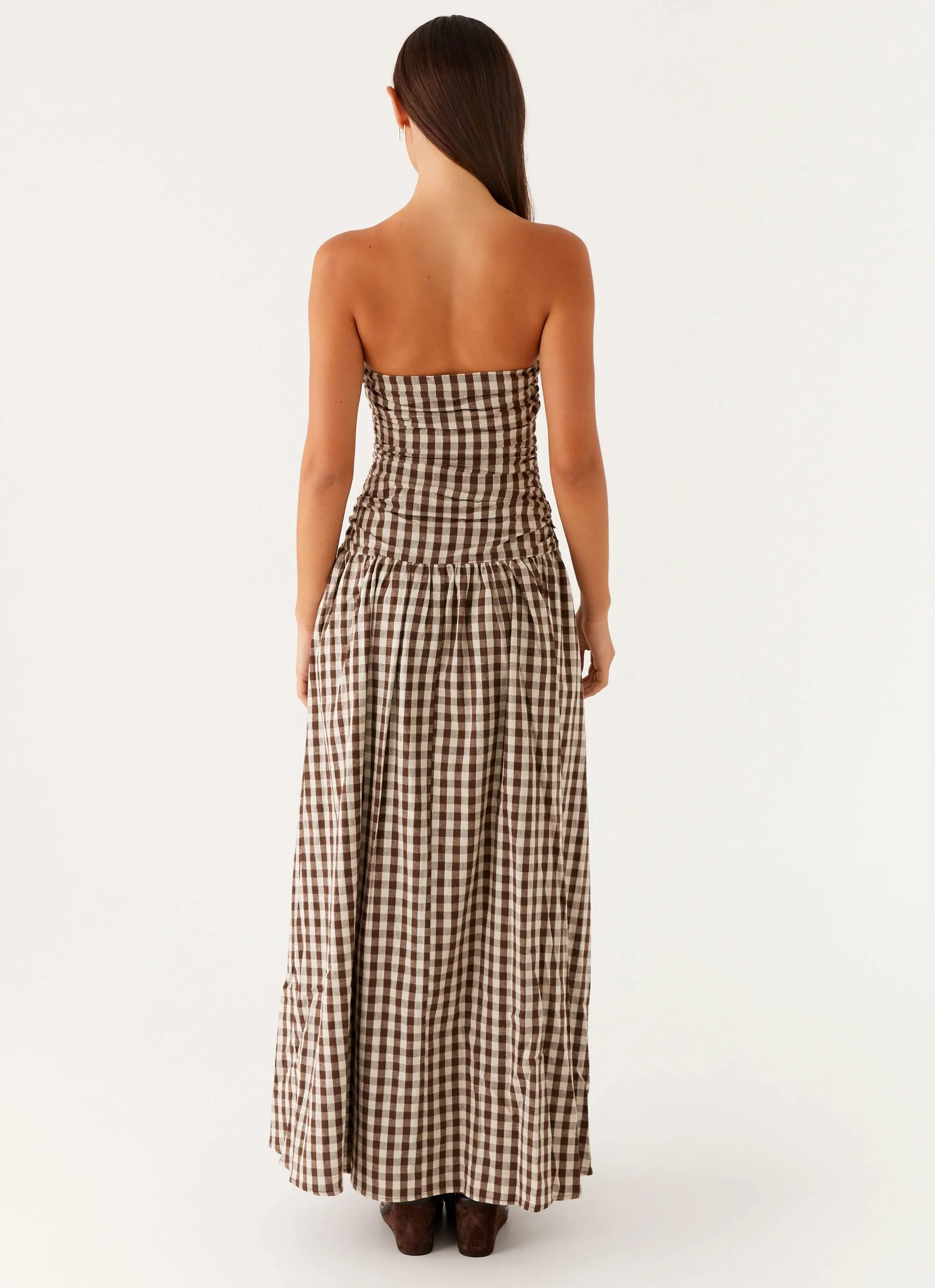 Carmel Maxi Dress - Brown Gingham Runway-Ready