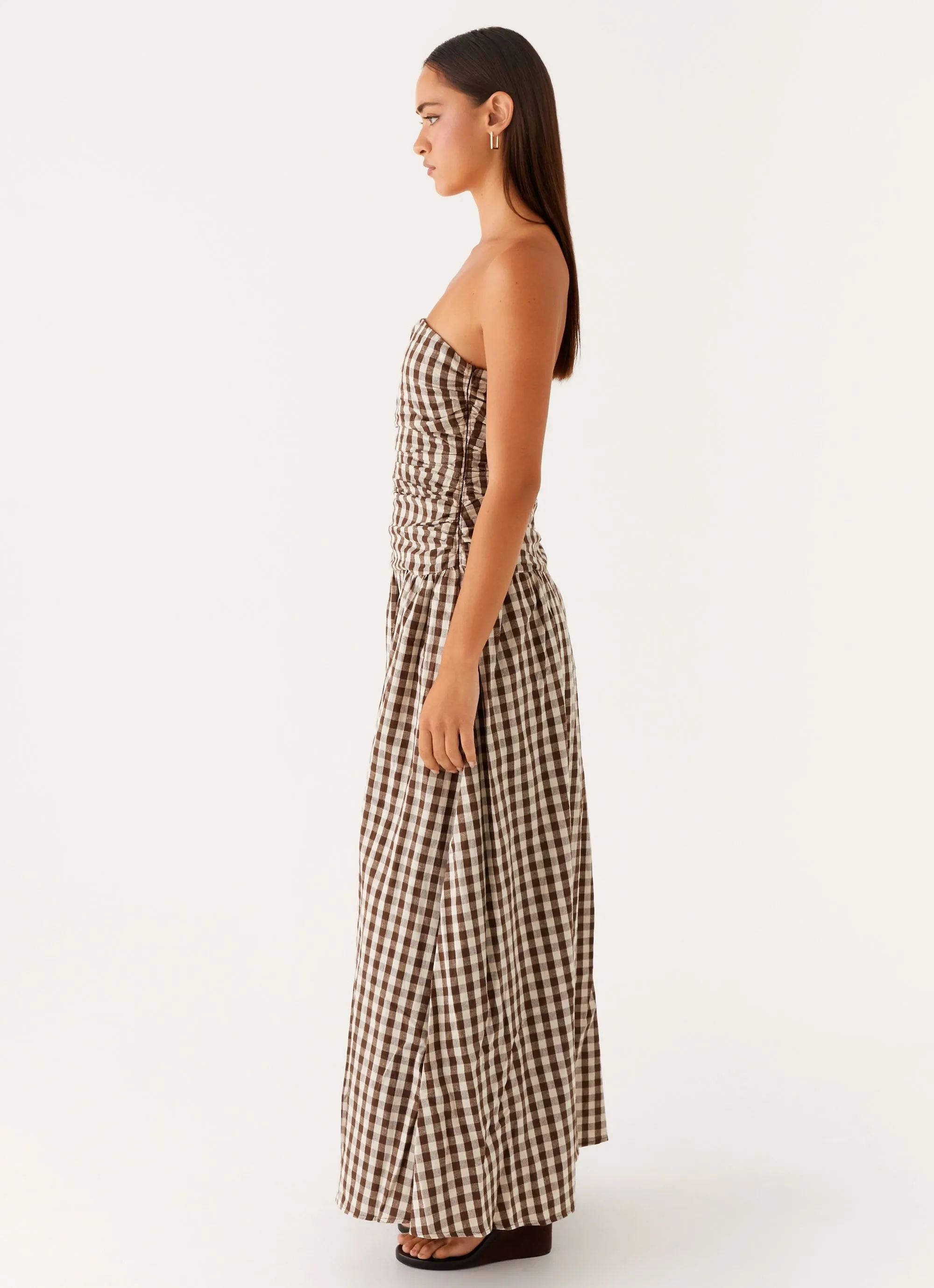 Lounge Vibe Carmel Maxi Dress - Brown Gingham