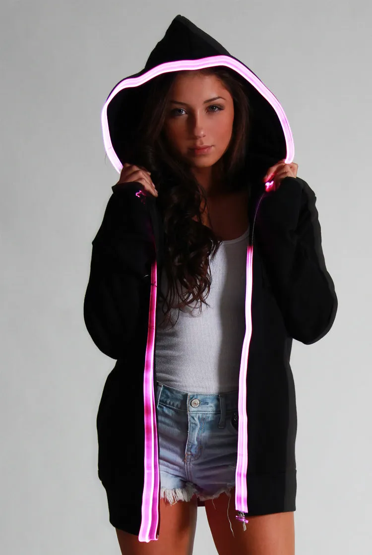 Light-up Hoodie - Black with pink el wire