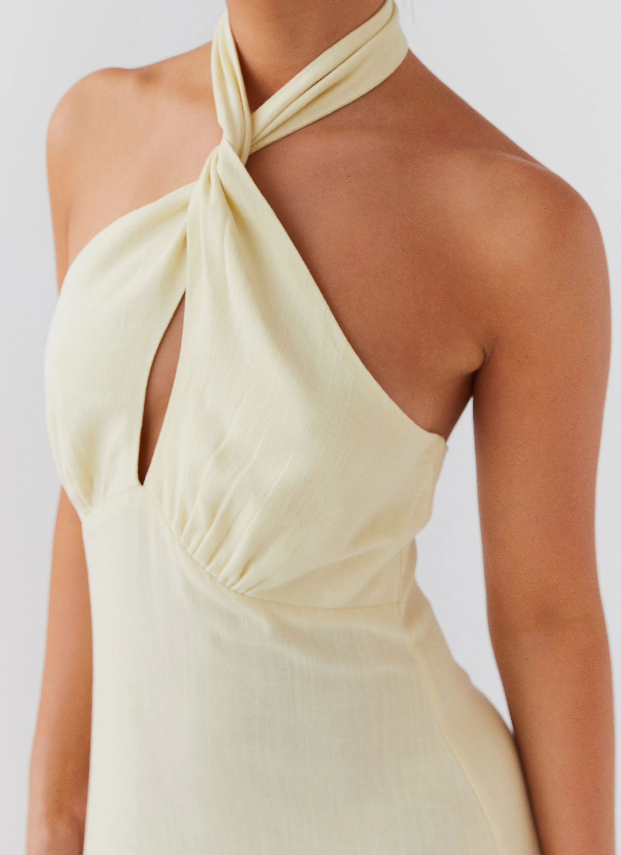 Adrienne Linen Maxi Dress - Lemon Lace Ease