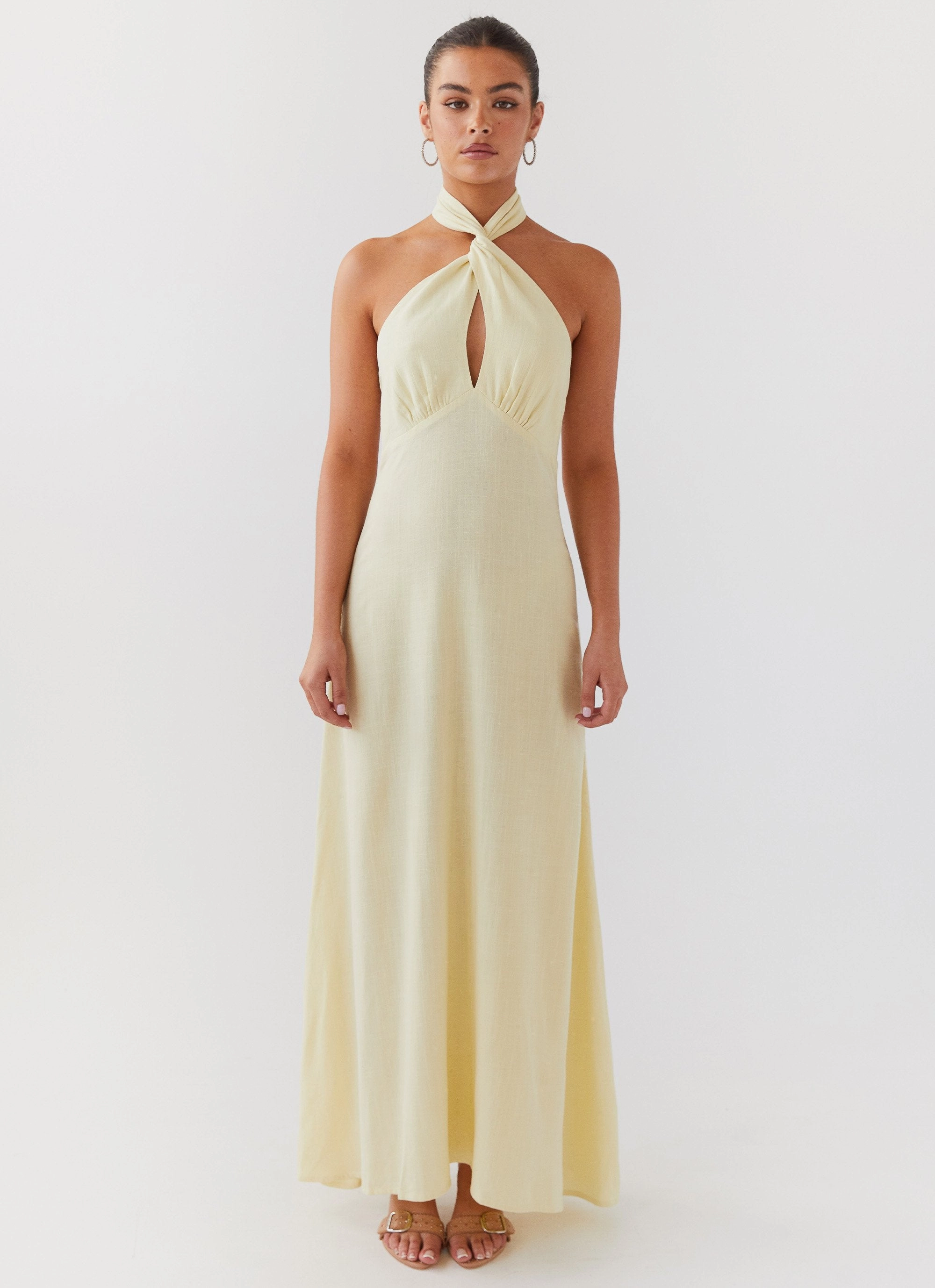 soft elegance Adrienne Linen Maxi Dress - Lemon