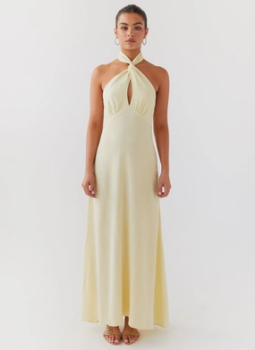 soft elegance Adrienne Linen Maxi Dress - Lemon