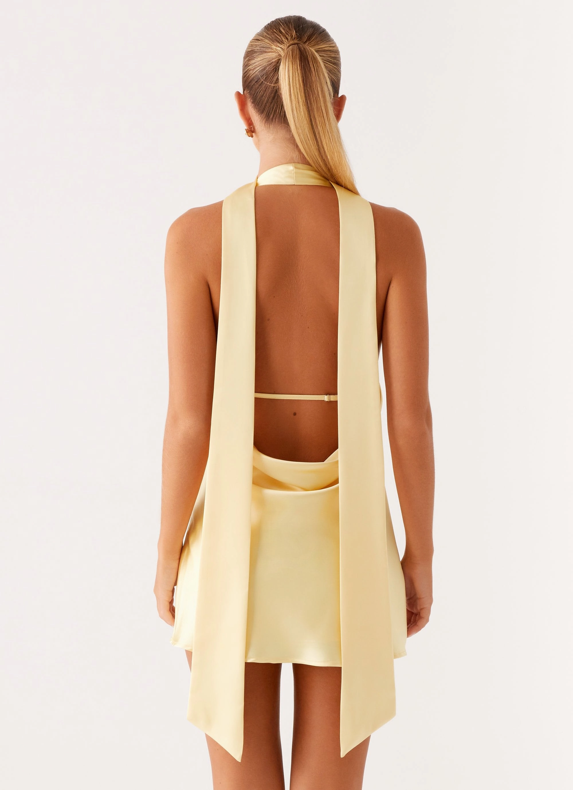 Sophisticated Cut Daily Casual Alicia Satin Halter Mini Dress - Pastel Yellow