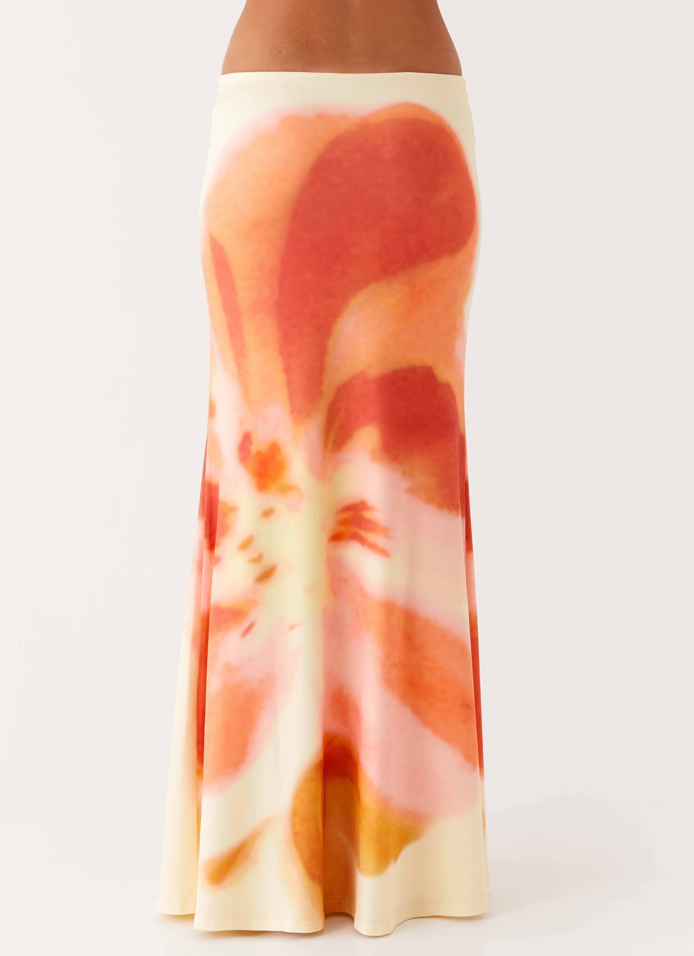 Wrinkle Free Fabric HighRiseWaistband Moka Maxi Skirt - Mimosa Blossom
